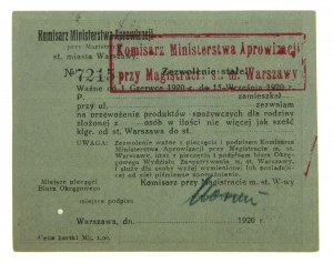 Karta żywnościowa z podobizną Józefa Piłsudskiego, Warszawa 1919r.