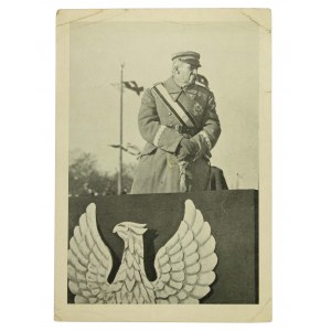 Marszalek Piłsudski na trybunie, druk propagandowy II RP