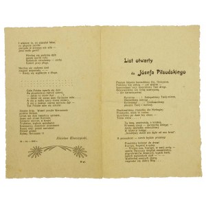 Wiersz pt List otwarty do Józefa Piłsudskiego, 1916 r