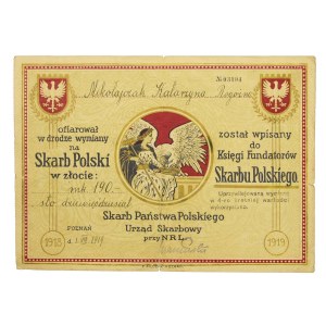 Potwierdzenie wpłaty na Skarb Polski, Poznań, 1 III 1919 r