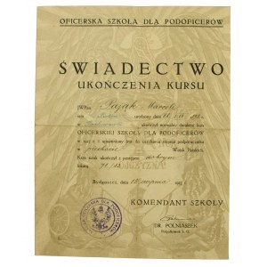 Świadectwo ukończenia szkoły podoficerów w Bydgoszczy w 1927 r