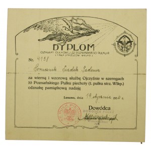 Dyplom oznaki 55 poznańskiego pułku piechoty, Leszno 1936r