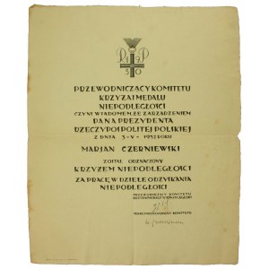 Nadanie Krzyża Nieodległości 1932r, podpis J.Piłsudskiego