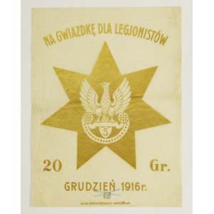 Cegiełka - naklejka okienna Na Gwiazdkę dla Legionistów Polskich 1916 - 20 gr