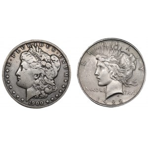USA 1 dolar 1900 Morgan (O) oraz 1 dolar 1922 Peace Dolar (2 szt.)
