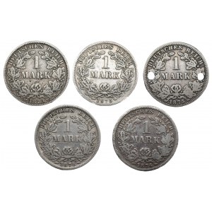 NIEMCY - zestaw 5 sztuk 1 marka (1873-1876) różne mennice