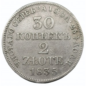 Zabór rosyjski - Mikołaj I - 30 kopiejek = 2 złote 1835 MW, Warszawa
