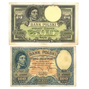 zestaw 100 i 500 złotych 1919 - 2 sztuki