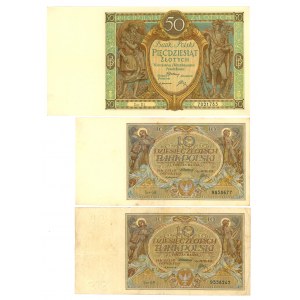 zestaw 10 i 50 złotych 1929 - razem 3 sztuki