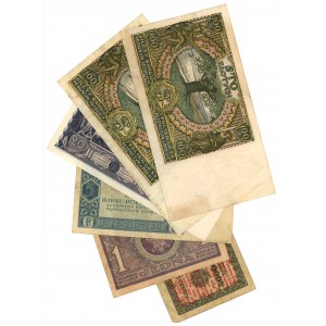 zestaw banknotów 1919 do 1936 - razem 6 sztuk