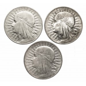 Poľsko, Druhá republika (1918-1939), sada 3 mincí 10 zlotých Hlava ženy.