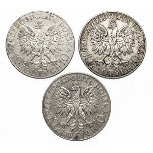 Polsko, Druhá republika (1918-1939), sada 3 mincí 10 zlotých Hlava ženy.