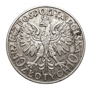 Poľsko, Druhá republika (1918-1939), 10 zlatých 1932, Hlava ženy, Londýn.