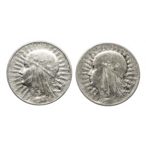 Polska, II Rzeczpospolita (1918-1939), zestaw 2 monet 5 złotych Głowa Kobiety.