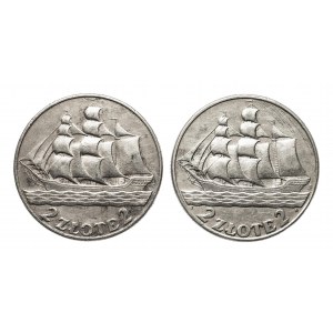 Polen, Zweite Polnische Republik (1918-1939), 2-Münzen-Satz 2 złoty Segelschiff
