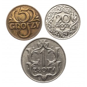 Polen, Zweite Republik (1918-1939), Satz von 3 Münzen 1,25 Zloty.