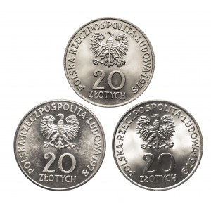 Polen, PRL (1944-1989), 3 Gedenkmünzen 20 Zloty.