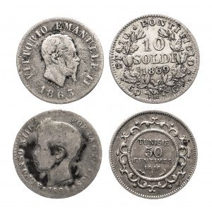 Set of small silver coins 19th-20th century - Vatican City, Italy, Spain, Tunisia