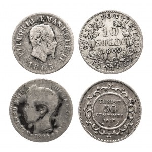 Zestaw drobnych monet srebrnych XIX-XX w - Watykan, Włochy, Hiszpania, Tunezja
