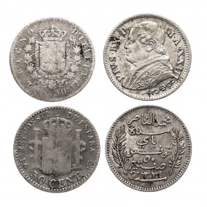 Zestaw drobnych monet srebrnych XIX-XX w - Watykan, Włochy, Hiszpania, Tunezja