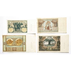 Poľsko, Druhá republika (1919 - 1939), sada 4 bankoviek s perforáciou * 1939 *...