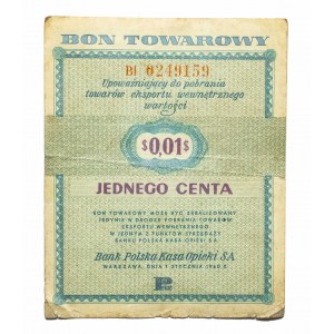 Pewex, 1 cent 1.01.1960, odmiana bez klauzuli seria BI.