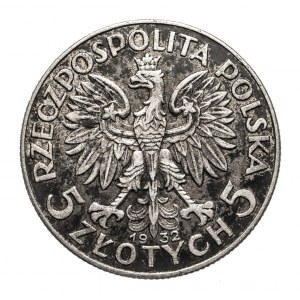 Poľsko, Druhá republika (1918-1939), 5 zlatých 1932 Hlava ženy, Londýn.