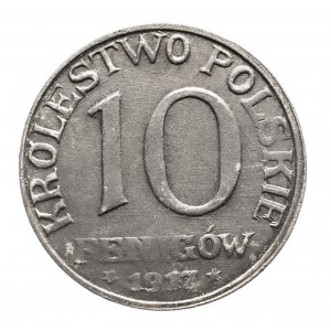 Poľské kráľovstvo, 10 fenig 1917, Stuttgart, nápis bližšie k okraju + Double Die