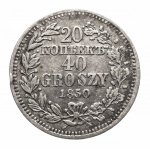 Zabór rosyjski, Mikołaj I (1825-1855), 20 kopiejek / 40 groszy 1850 MW, Warszawa