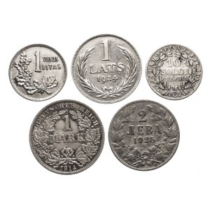 Zestaw monet srebrnych XIX-XX w., Bułgaria, Litwa, Łotwa, Niemcy, Watykan