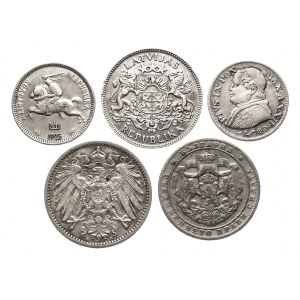 Zestaw monet srebrnych XIX-XX w., Bułgaria, Litwa, Łotwa, Niemcy, Watykan