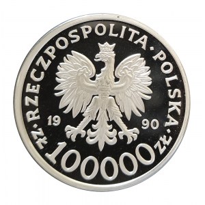 Polska, Rzeczpospolita od 1989, 100000 złotych 1990, Solidarność, typ D, PRÓBA