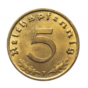 Niemcy, Trzecia Rzesza (1933 - 1945), 5 Reichspfennig 1939 F, Stuttgart.