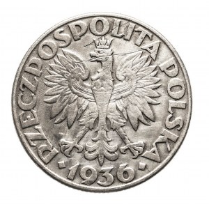 Polen, Zweite Polnische Republik (1918-1939), 2 Zloty 1936, Segelschiff, Warschau