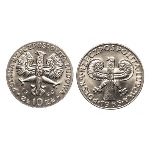 Polska, PRL (1944-1989), zestaw: 10 złotych 1965 - Nike i duża kolumna