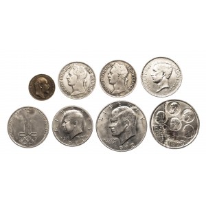 Zestaw monet: Belgia, Kongo Belgijskie, USA, Wielka Brytania