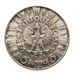 Polen, Zweite Republik (1918-1939), 5 Zloty 1936, Pilsudski, Warschau.