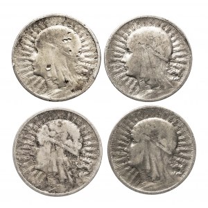 Poľsko, Druhá poľská republika (1918-1939), sada 4 mincí 2 zloté Hlava ženy.