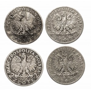 Polen, Zweite Polnische Republik (1918-1939), Satz von 4 Münzen 2 Zloty Kopf einer Frau.