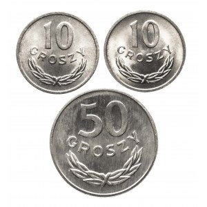 Polska, PRL (1944-1989), zestaw 3 monet, 70 groszy.