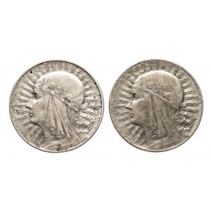 Poľsko, Druhá poľská republika (1918-1939), sada 2 mincí 5 zlotých Hlava ženy.