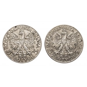 Polen, Zweite Polnische Republik (1918-1939), Satz von 2 Münzen 5 Zloty Kopf einer Frau.