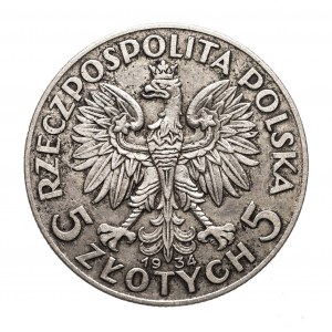 Poľsko, Druhá republika (1918-1939), 5 zlatých 1934 Hlava ženy, Varšava.