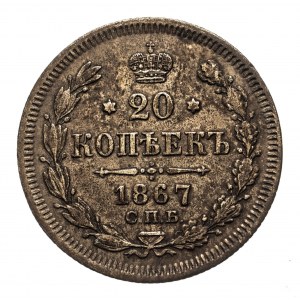 Rosja, Aleksander II (1854-1881), 20 kopiejek 1867 СПБ-НI, Petersburg.