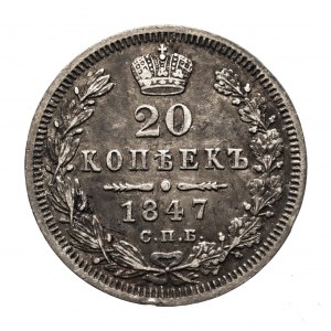 Rosja, Mikołaj I (1825-1855), 20 kopiejek 1847 СПБ ПА, Petersburg