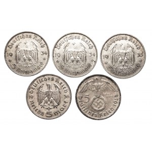 Nemecko, Tretia ríša (1933-1945), súbor 5 známok 1934-1936 (5 kusov).