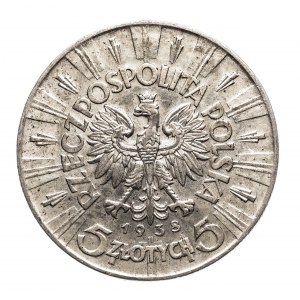 Poľsko, Druhá poľská republika (1918-1939), 5 zlotých 1938, Piłsudski, Varšava