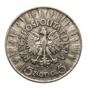 Polen, die Zweite Republik (1918-1939), 5 Gold Pilsudski 1934, Warschau.
