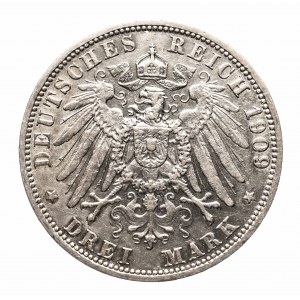 Niemcy, Cesarstwo Niemieckie (1871-1918), Badenia, Fryderyk II (1907 -1918), 3 marki 1909 G, Karlsruhe.