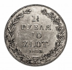 Ruské dělení, Mikuláš I. (1825-1855), 1 1/2 rublu / 10 zlatých 1833 НГ, Petrohrad - úzká koruna